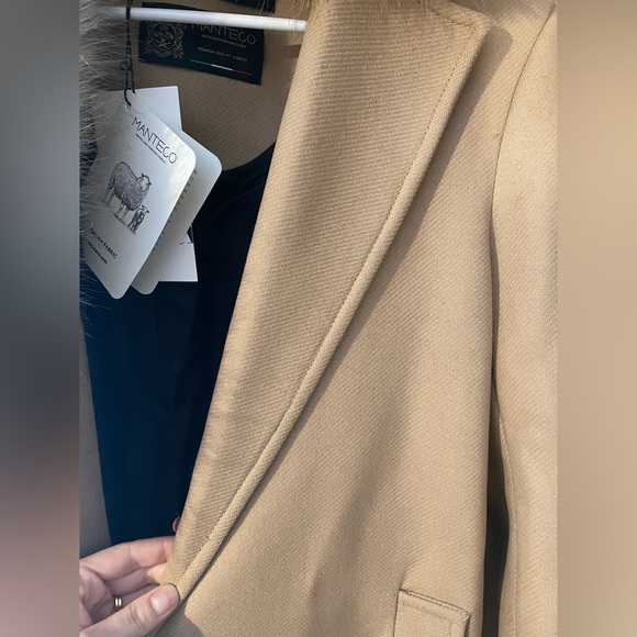 Zara coat wool blend 75% long camel belted rope trench fur collar Manteco - Picture 14 of 15